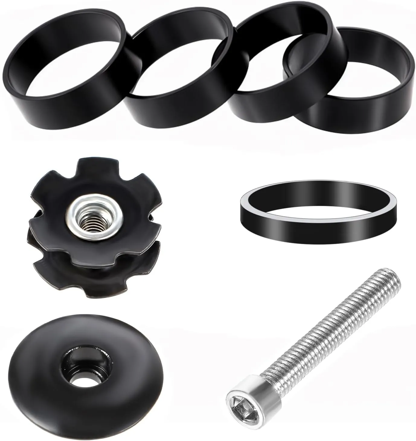 1-1/8" Heavy Duty Headset Top Cap Bearings Aluminium Alloy Bicycle Headset Spacers with Stem Top Cap Headset Spacer with Stem Top Cap for MTB BMX Road Bike