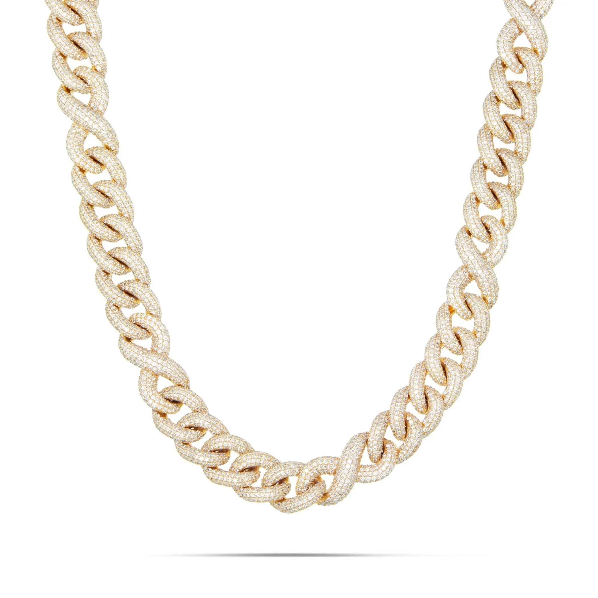 10K Gold 33.34ctw Prongset Diamond 12mm Infinity Cuban Chain