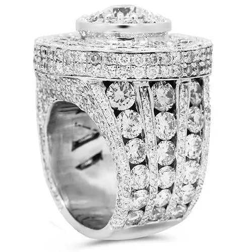 14K Solid White Gold Mens Diamond Ring 14.78 Ctw