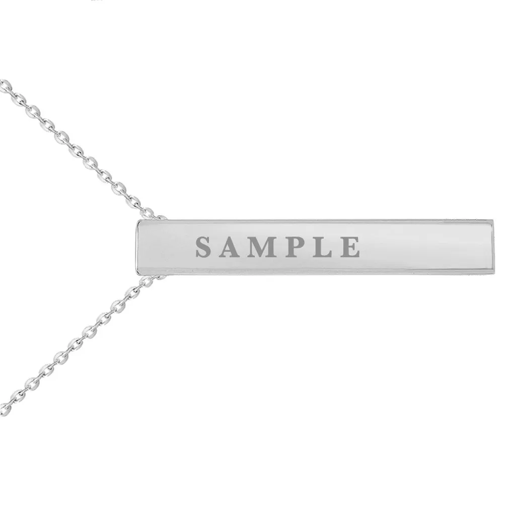 14k White Gold Engravable Personalized Four Sided Vertical Bar Necklace with Spring Ring Clasp, 18"