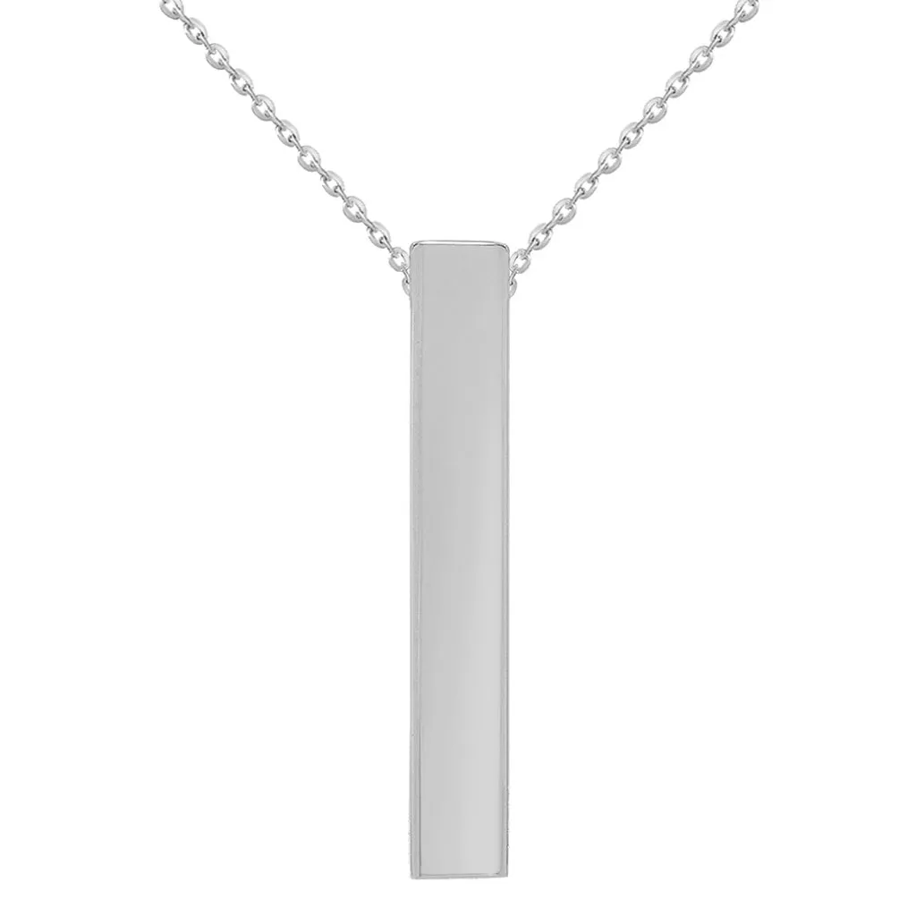 14k White Gold Engravable Personalized Four Sided Vertical Bar Necklace with Spring Ring Clasp, 18"