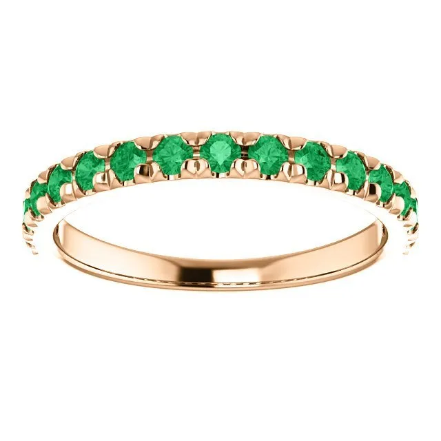 14KT GOLD 0.60 CTW EMERALD FRENCH-SET ANNIVERSARY BAND