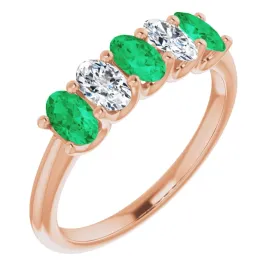 14KT GOLD 0.75 CTW EMERALD & 0.50 CTW DIAMOND OVAL 5 STONE BAND
