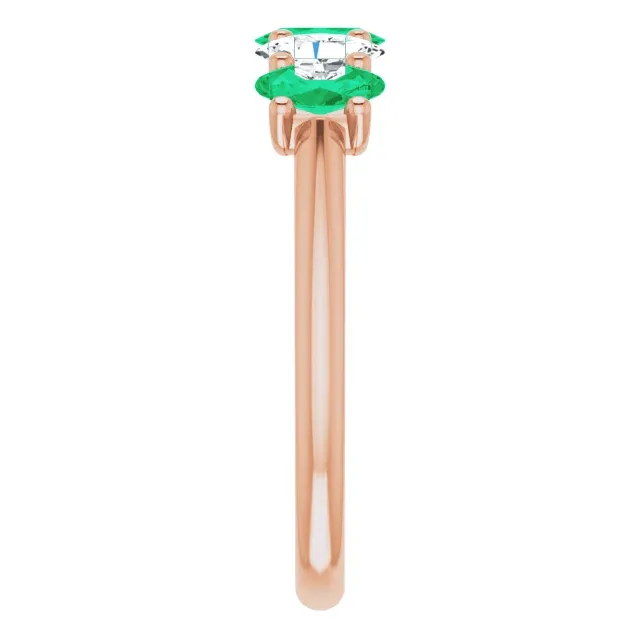14KT GOLD 0.75 CTW EMERALD & 0.50 CTW DIAMOND OVAL 5 STONE BAND
