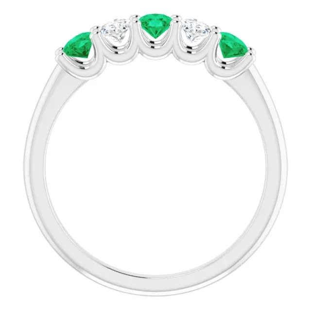 14KT GOLD 0.75 CTW EMERALD & 0.50 CTW DIAMOND OVAL 5 STONE BAND
