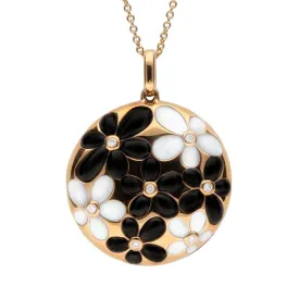 18ct Rose Gold Whitby Jet Diamond Large Flowers Necklace
