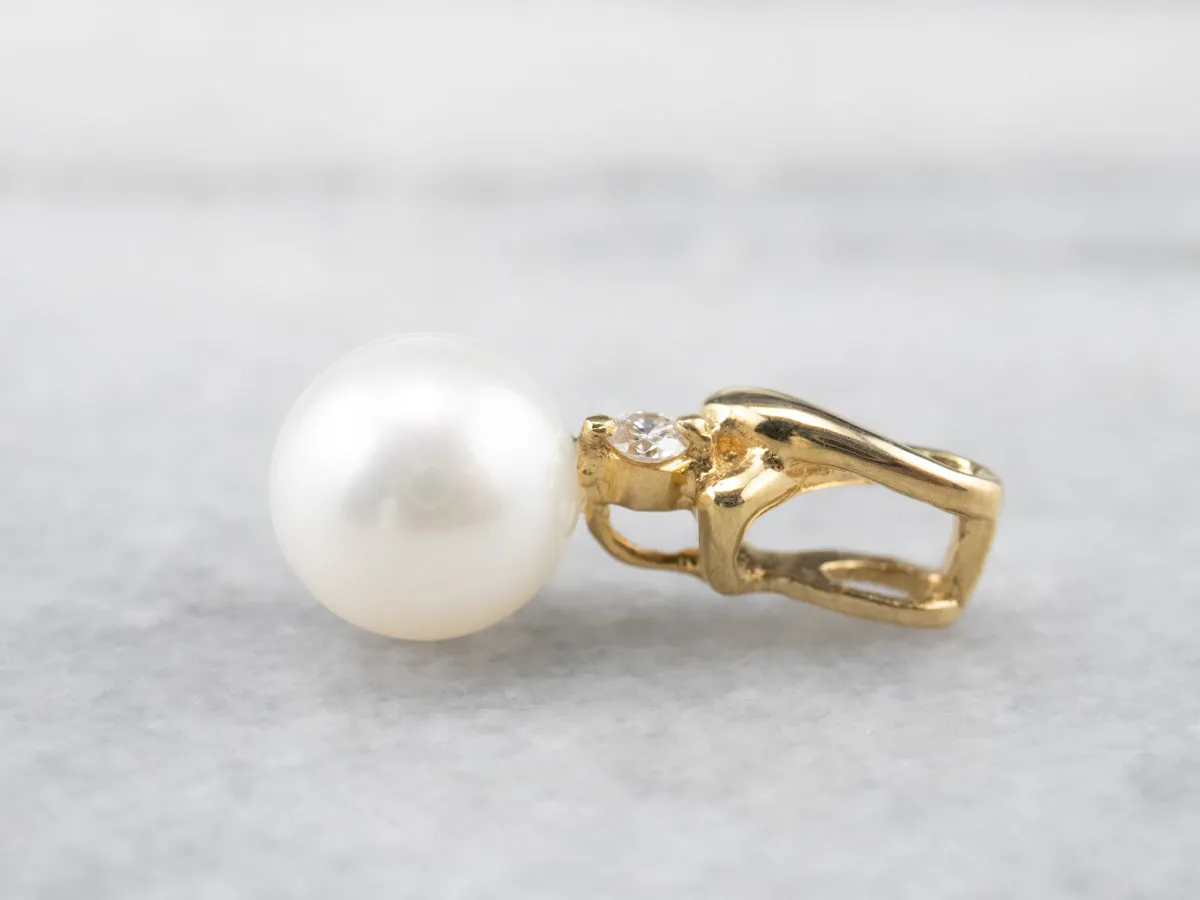 18K Gold Pearl and Diamond Pendant