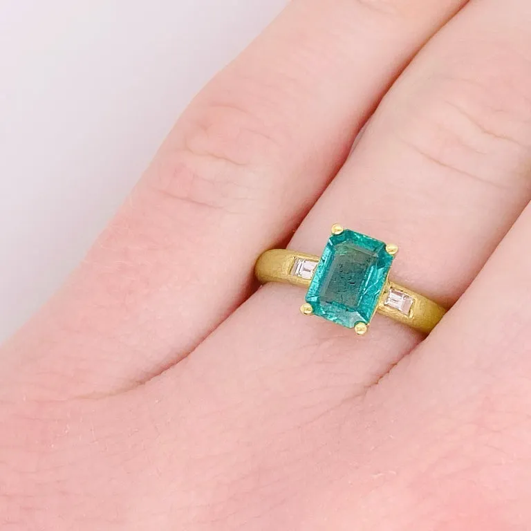 18k Satin Yellow Gold Emerald Ring