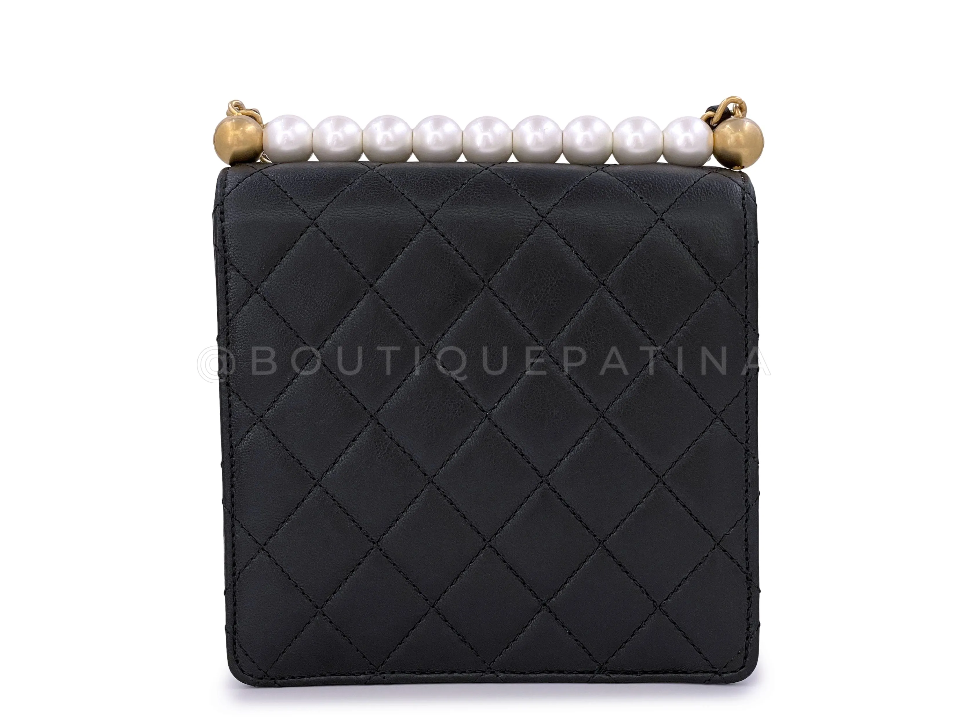 19S Chanel Black Chic Pearls Small Flap Bag GHW