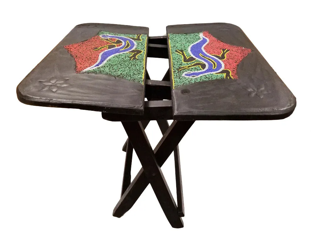 20" Dark Brown Solid Wood Nature Design Folding Portable End Table By Homeroots