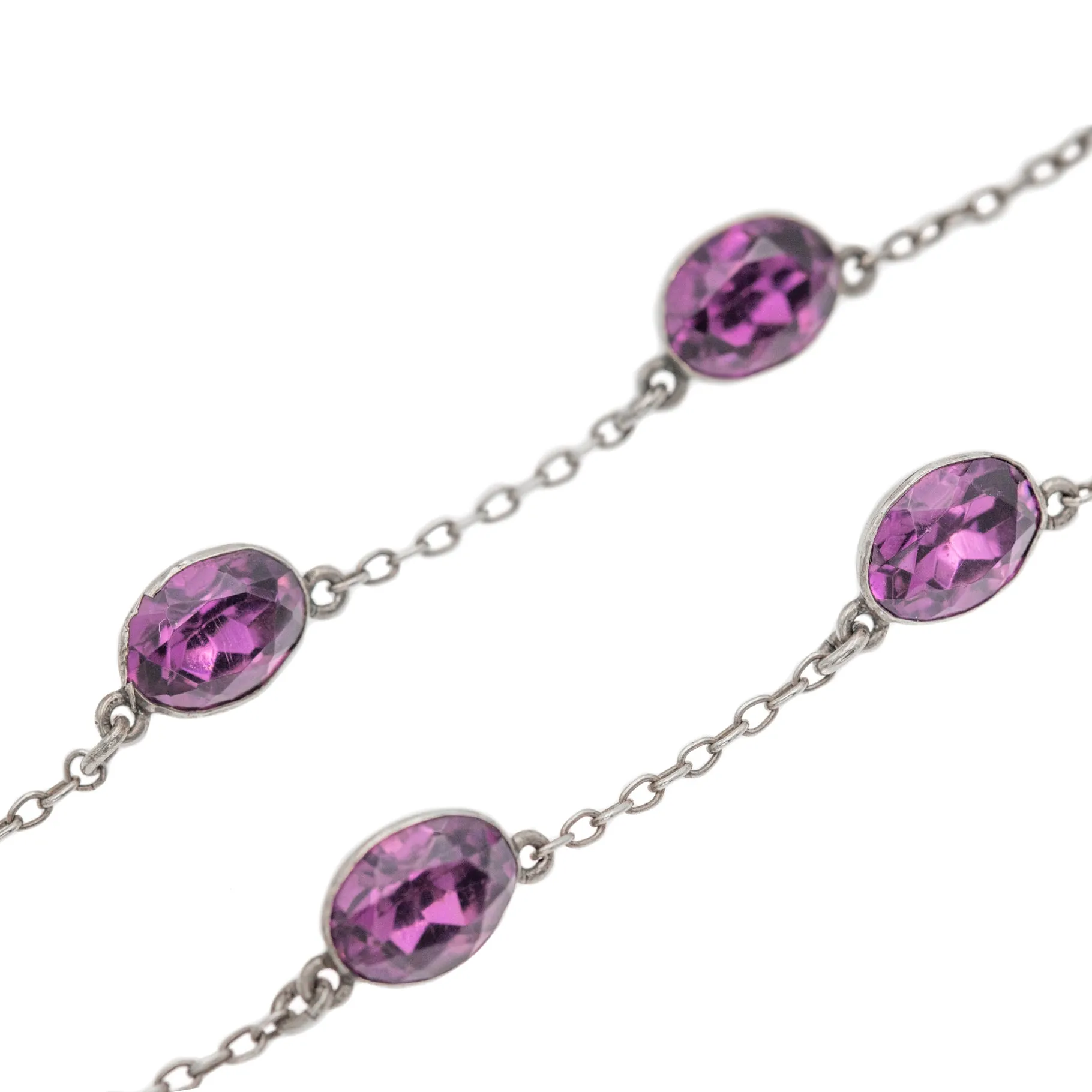 28" Antique Silver Amethyst Paste Necklace