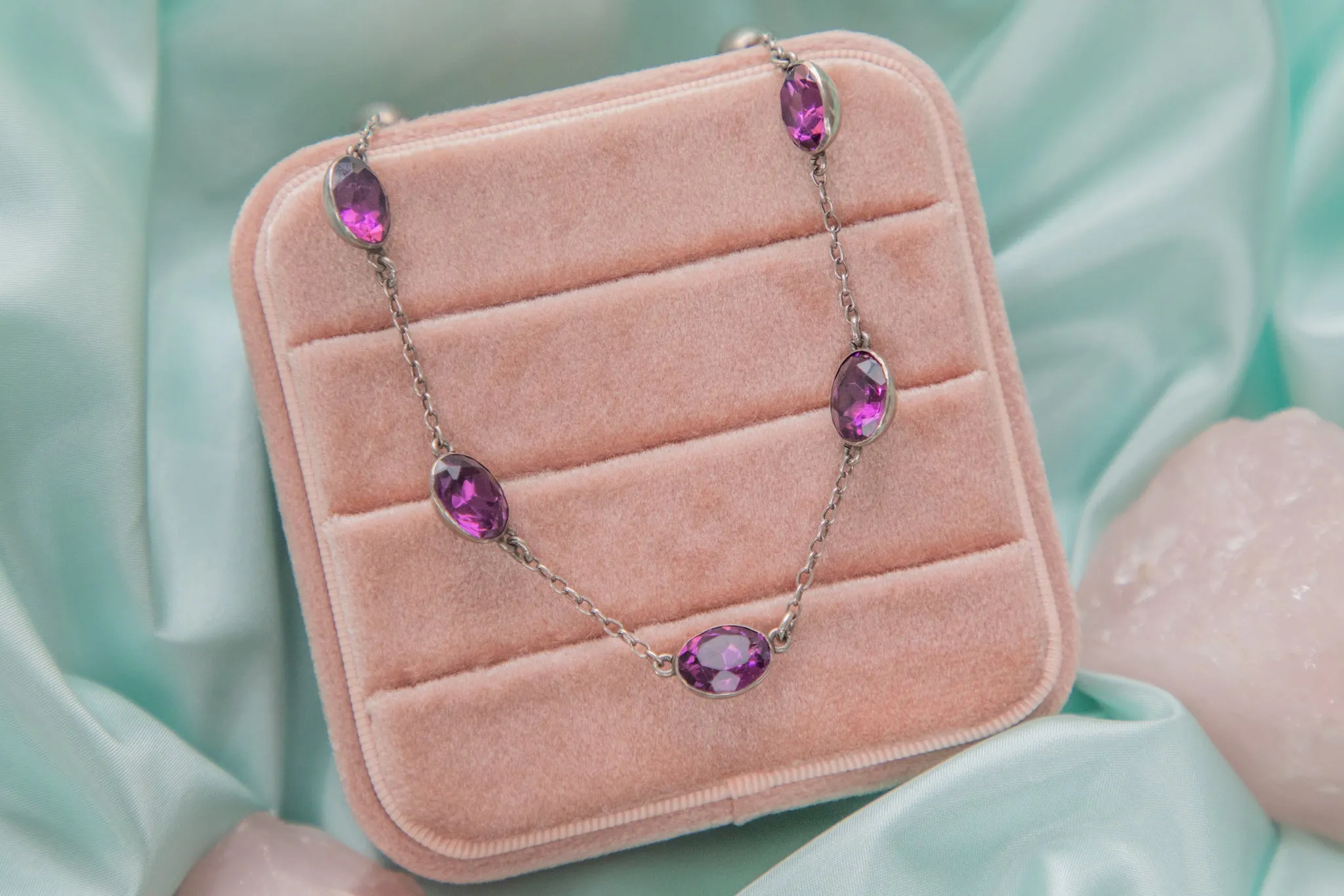 28" Antique Silver Amethyst Paste Necklace