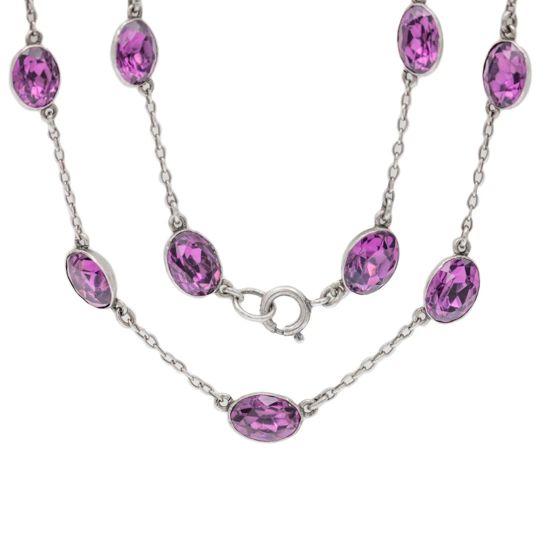 28" Antique Silver Amethyst Paste Necklace