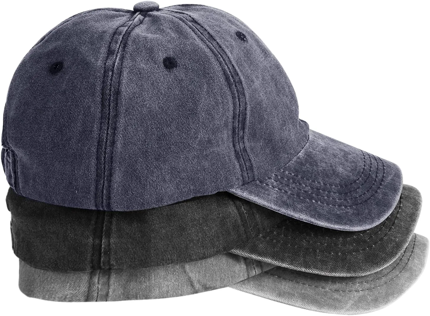 3 Pack Washed Plain Baseball Cap, Retro Adjustable Dad Hats Gift for Men/Women,Unstructured/Cotton