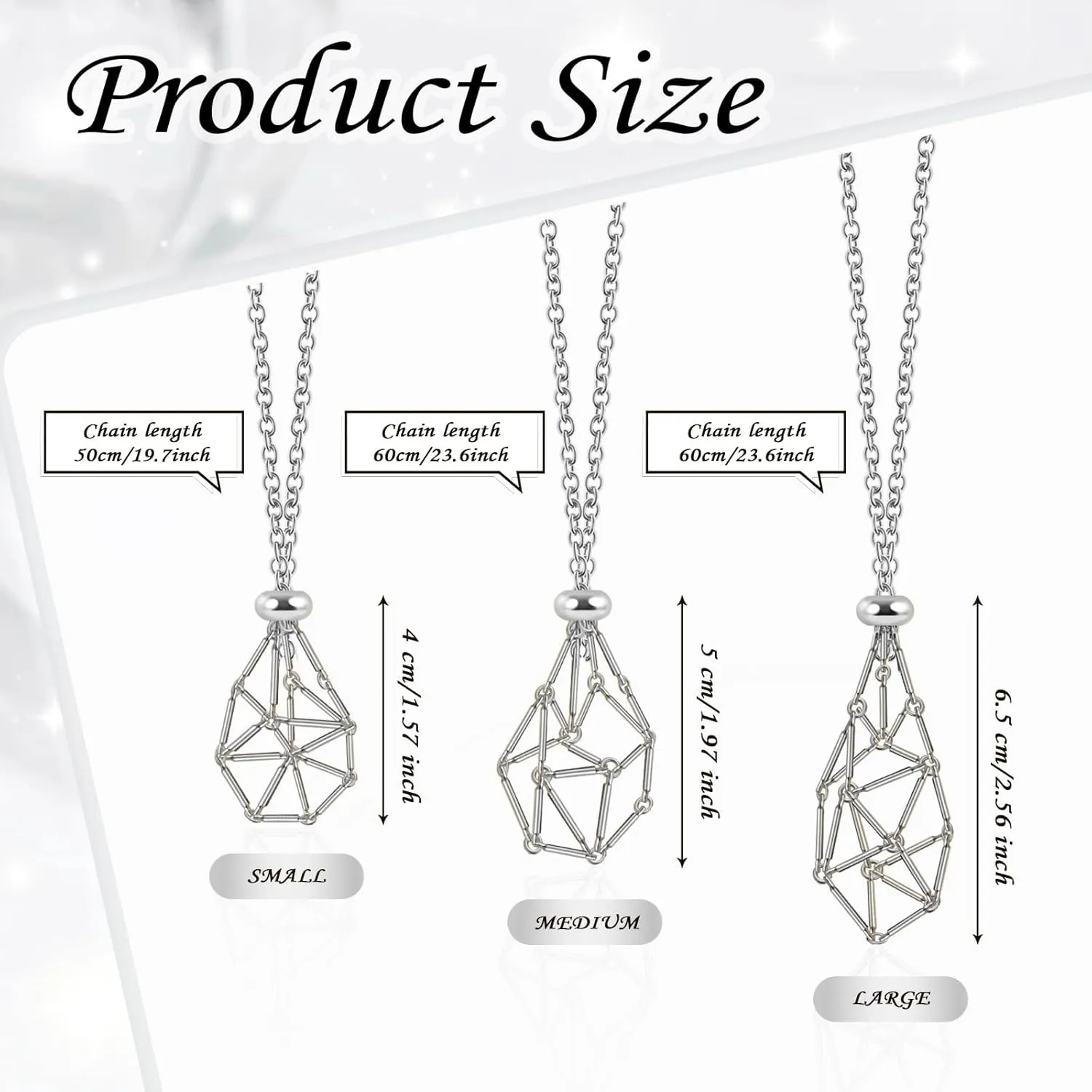 6 Pcs Adjustable Crystal Stone Holder Necklace Empty Stone Holder Necklace Pendant Chain with Stainless Steel Cage for DIY Jewelry (Silver)