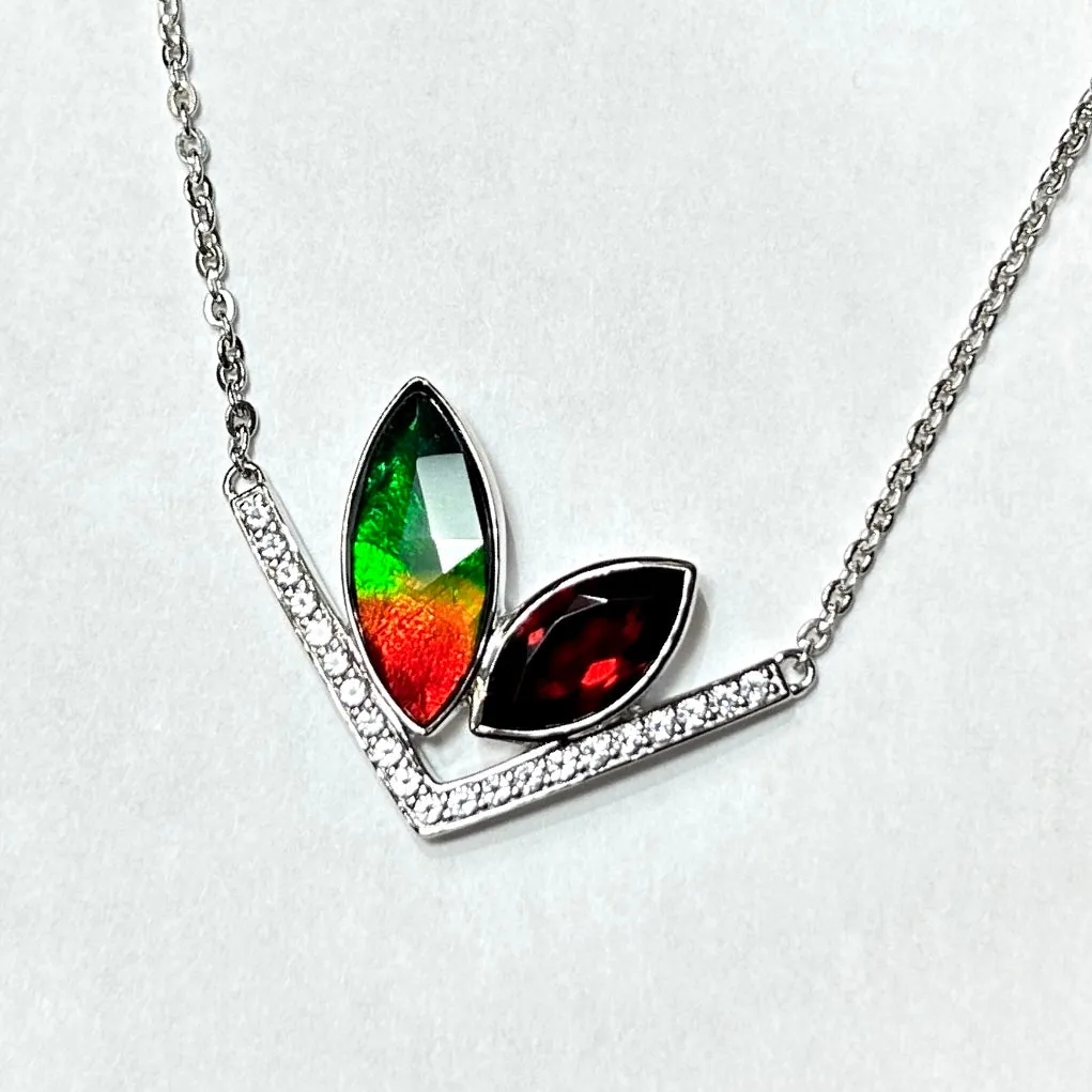 Ammolite Pendant Sterling Silver RABBIT Pendant with Garnet and Topaz