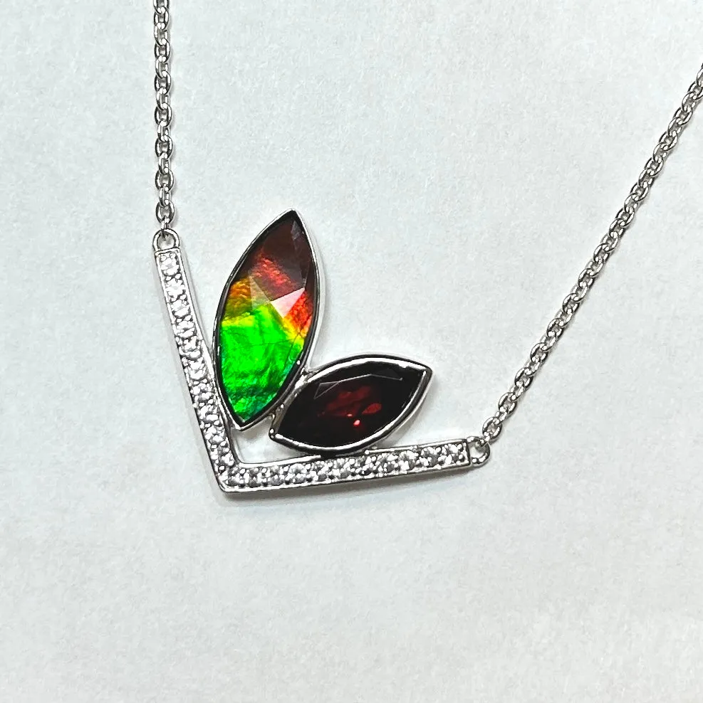 Ammolite Pendant Sterling Silver RABBIT Pendant with Garnet and Topaz