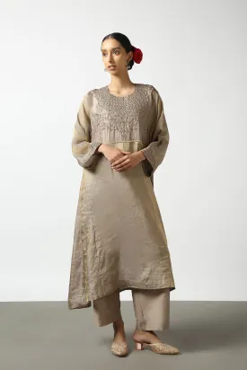 Banaras Tissue Top with Gold Beadwork Yoke. Kanchi cotton Pant
