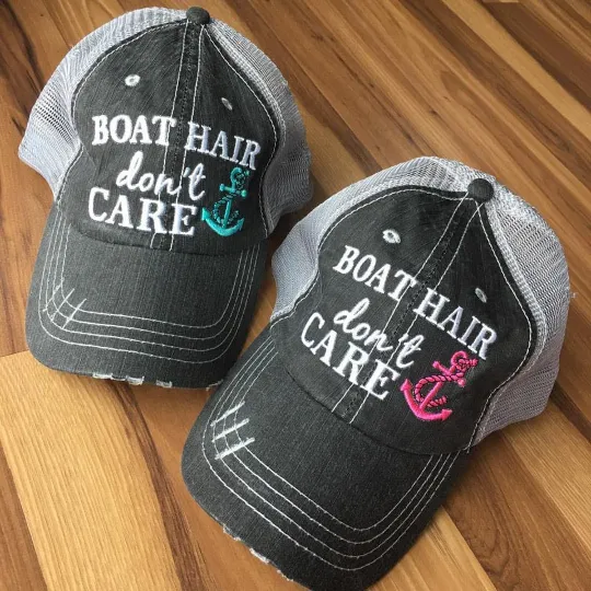Beach hats and tanks Embroidered distressed trucker caps.