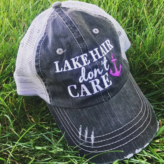 Beach hats and tanks Embroidered distressed trucker caps.