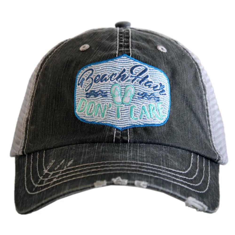 Beach hats and tanks Embroidered distressed trucker caps.