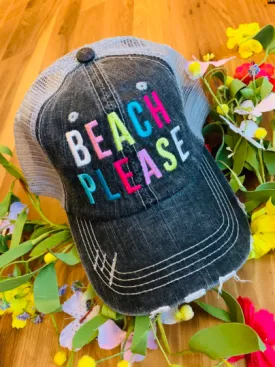 Beach hats and tanks Embroidered distressed trucker caps.
