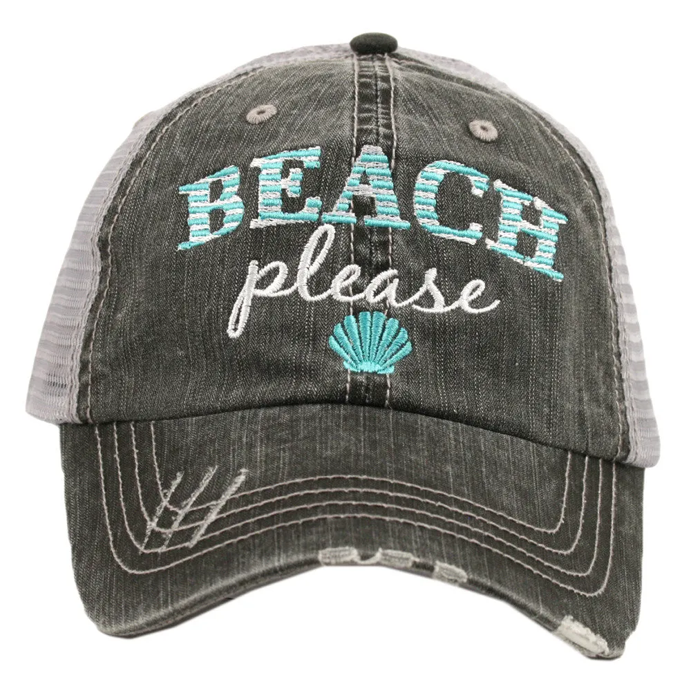 Beach hats and tanks Embroidered distressed trucker caps.