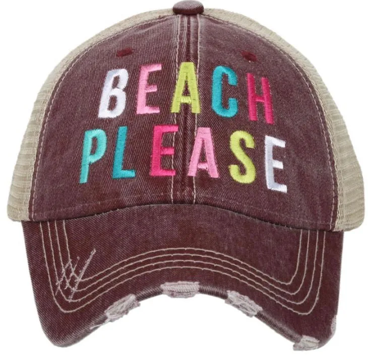 Beach hats and tanks Embroidered distressed trucker caps.