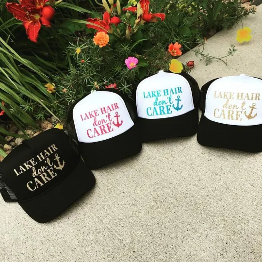 Beach hats and tanks Embroidered distressed trucker caps.