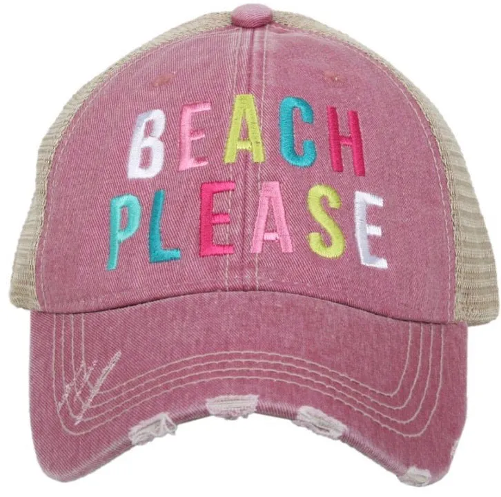 Beach hats and tanks Embroidered distressed trucker caps.
