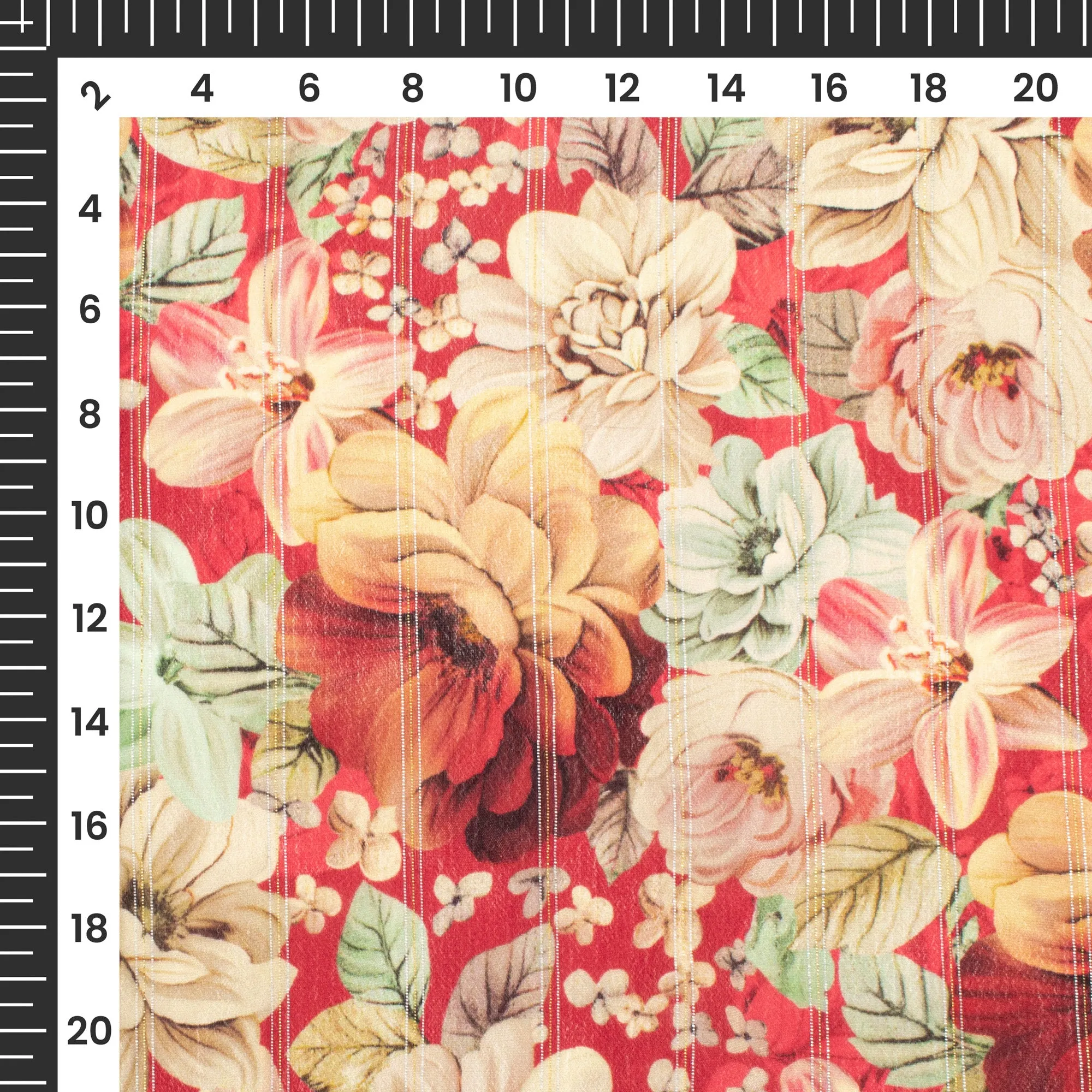 Beautiful Floral Digital Print Bemberg Crepe Lurex Fabric