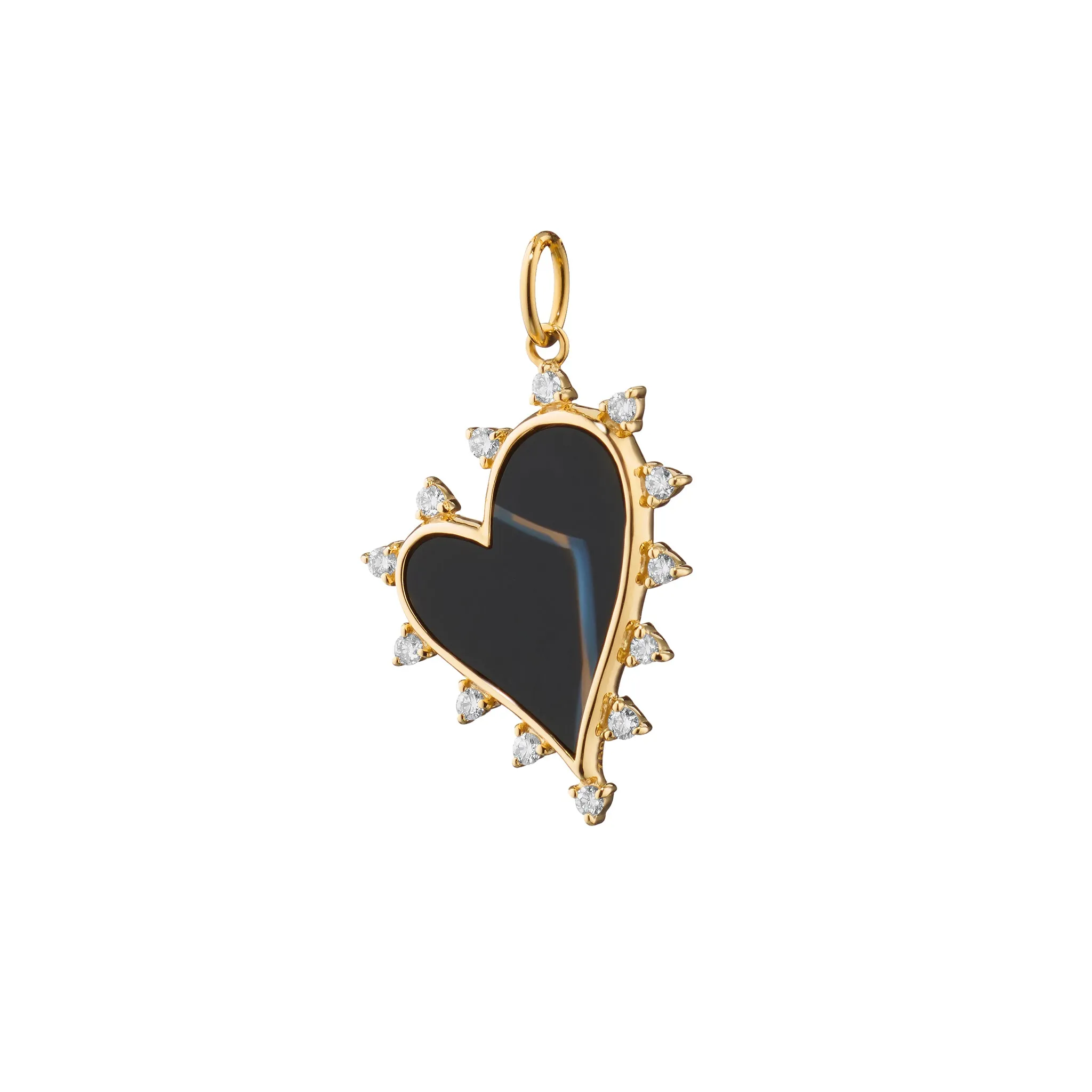 Black Agate Heart Necklace with Diamonds