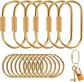 Brass Key Rings Bulk, Gold Key Chain Organizer Holder for Men Women with Secure Screw Locking, Cute Purse Bag Charms for Handbags, Small Carabiner Clip for Dog Leash Pet Tags (6 Pack)