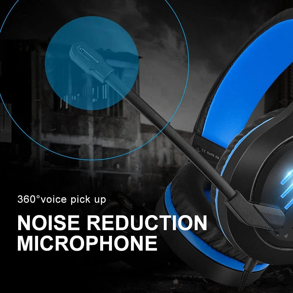 C100 Stereo PC Gaming Headset with Noise Isolaing Mic,Blue LED Light,Over Ears Soft Menory Earmuffs with in- Line Volume Control for Xbox One,PS4,PS5,Mac,PC,Laptop (Blue)