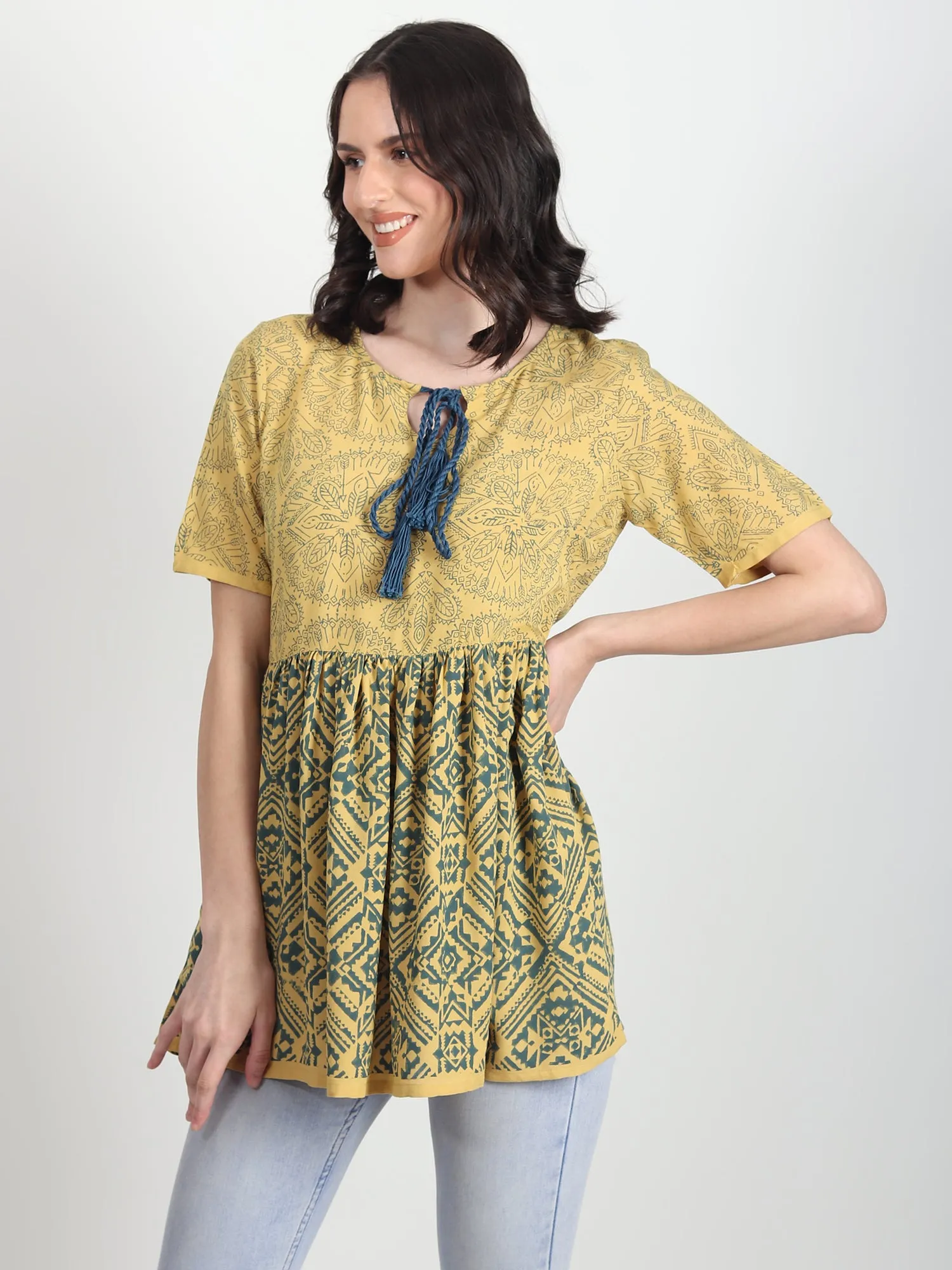 Camille Green hand block printed Top
