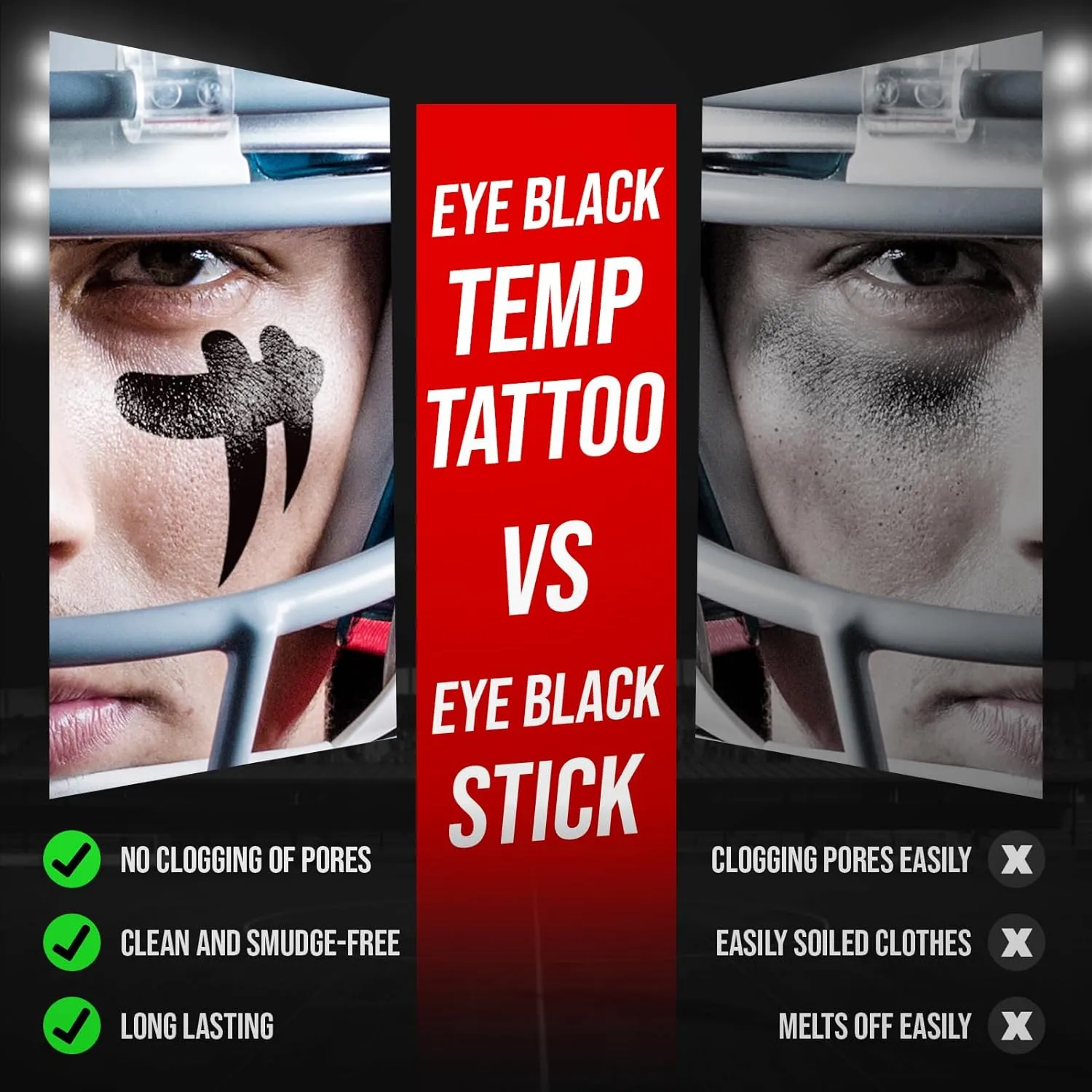 Cerlaza Baseball Accessories, 48 Pairs Eye Black Stickers Smudgeproof, Individually Wrapped Eye Black Tattoos for Football Soccer, Game Day Party Sports Eyeblack