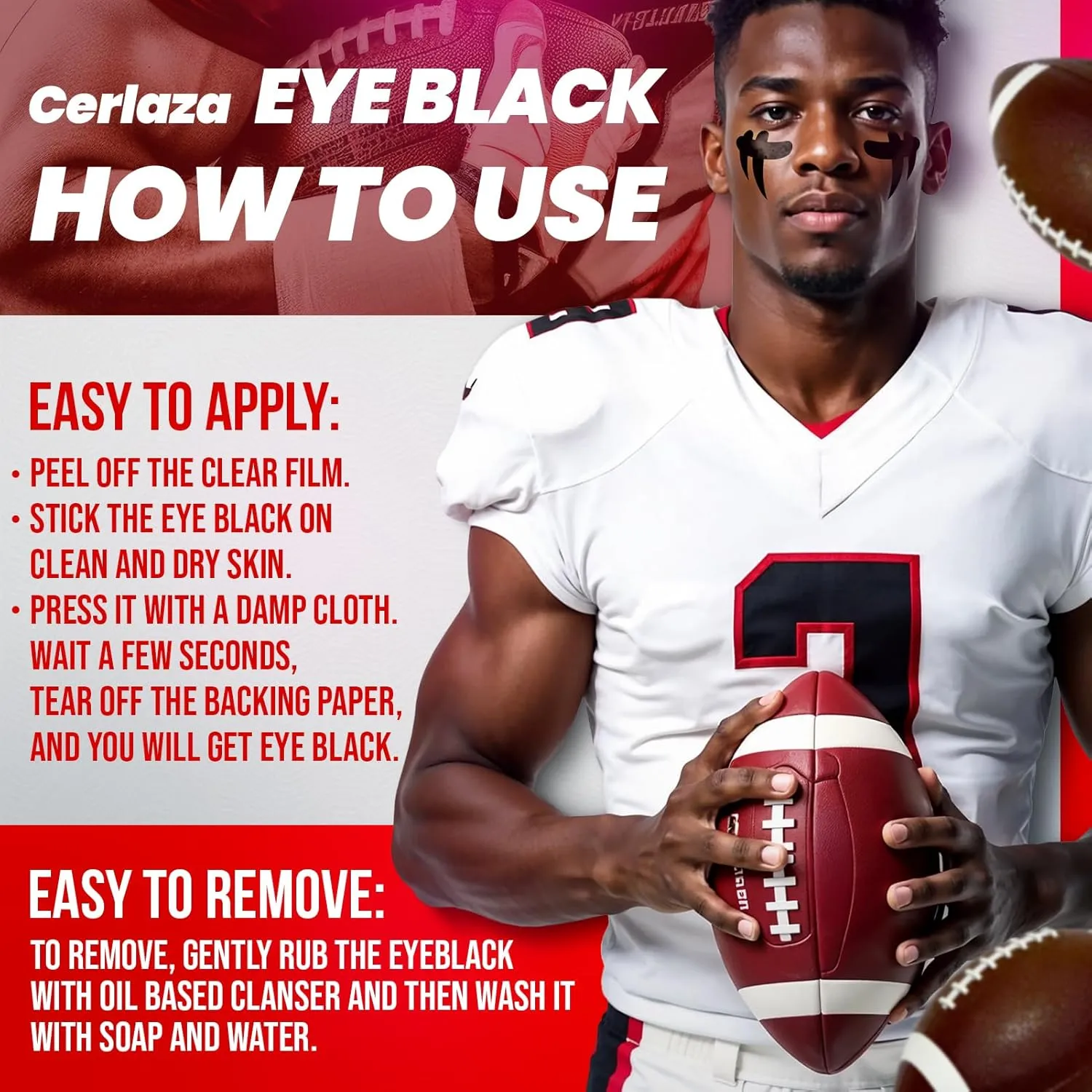 Cerlaza Baseball Accessories, 48 Pairs Eye Black Stickers Smudgeproof, Individually Wrapped Eye Black Tattoos for Football Soccer, Game Day Party Sports Eyeblack