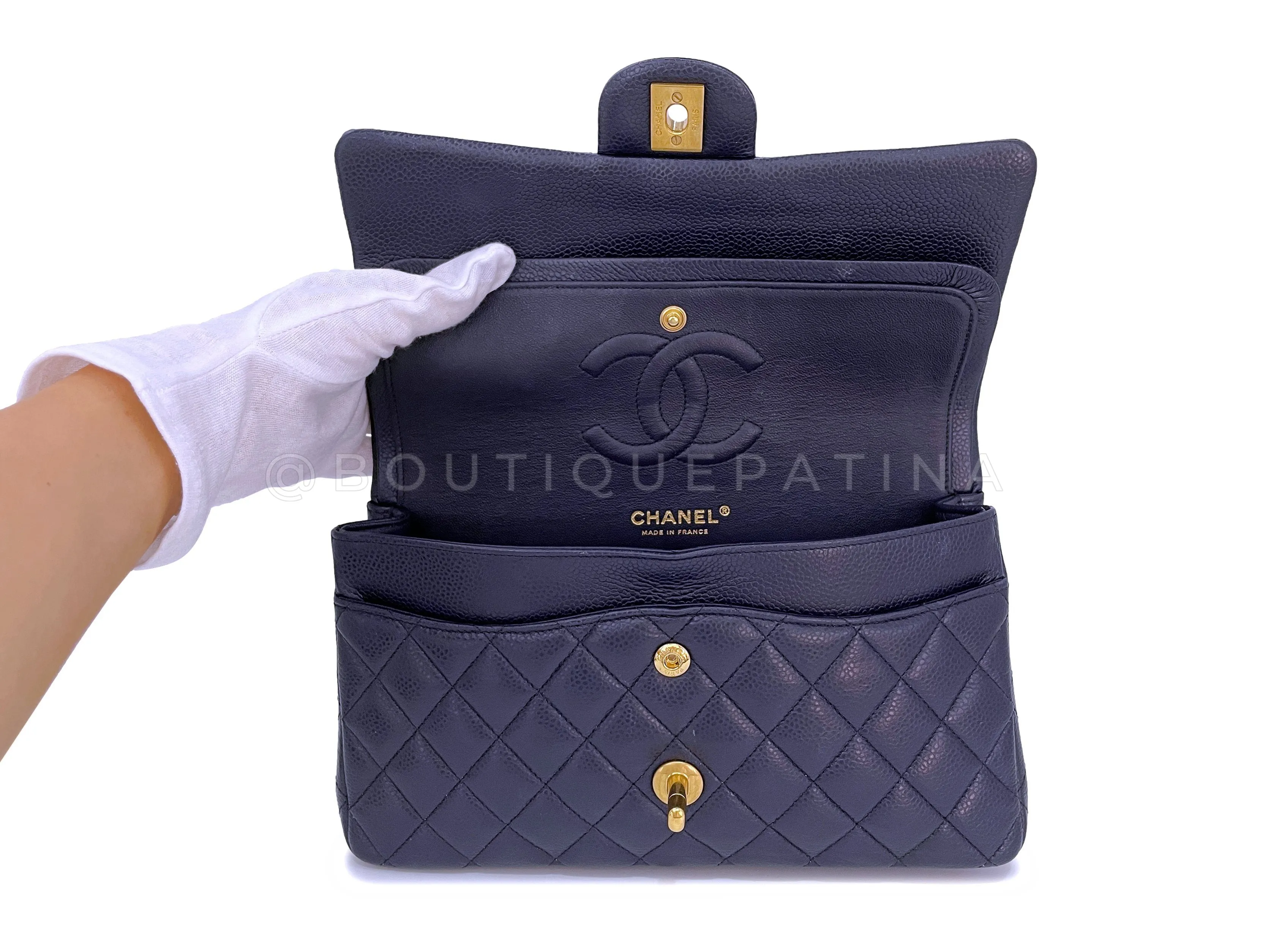 Chanel 16C Navy Blue Caviar Medium Classic Double Flap Bag GHW