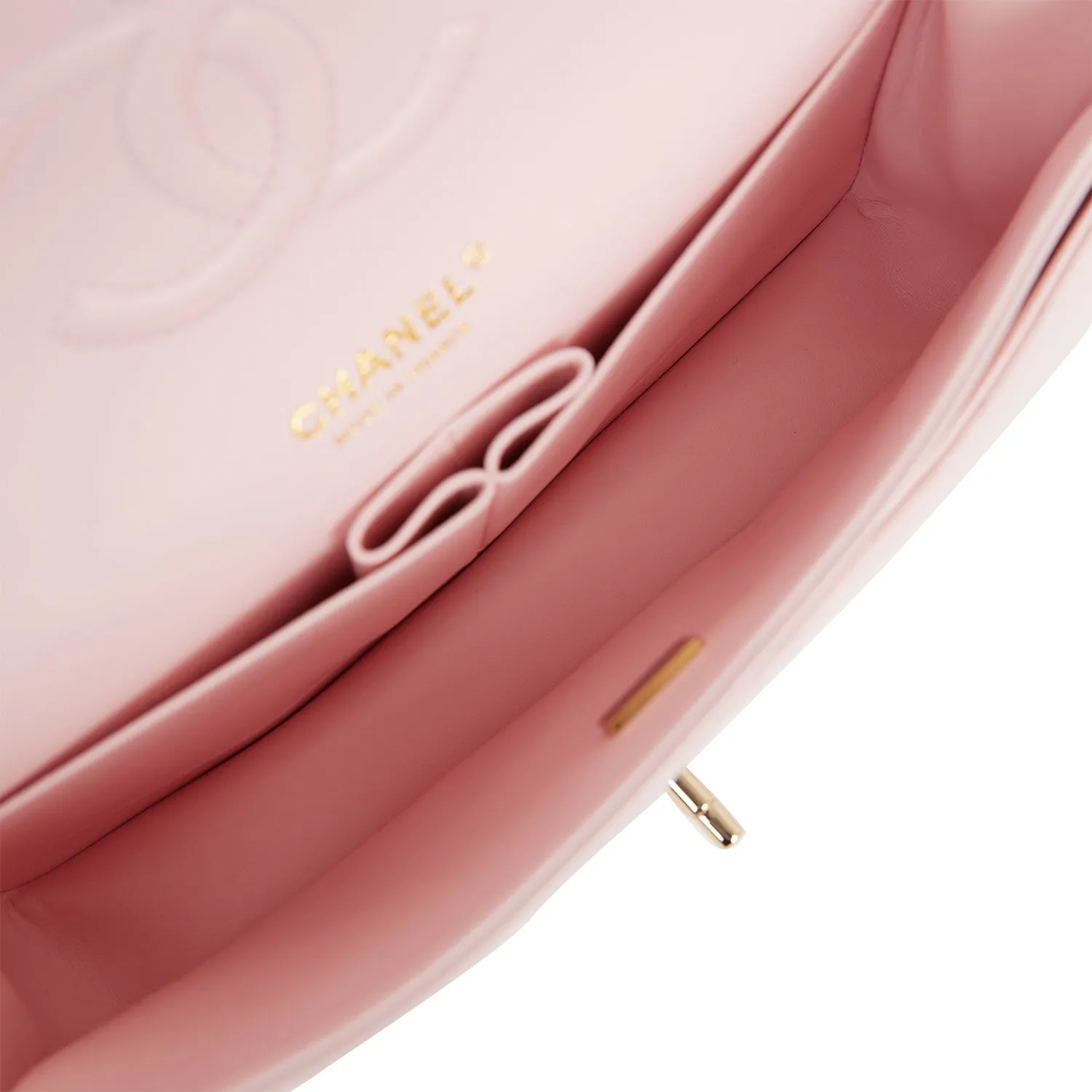 Chanel Medium Classic Double Flap Bag Light Pink Caviar Light Gold Hardware