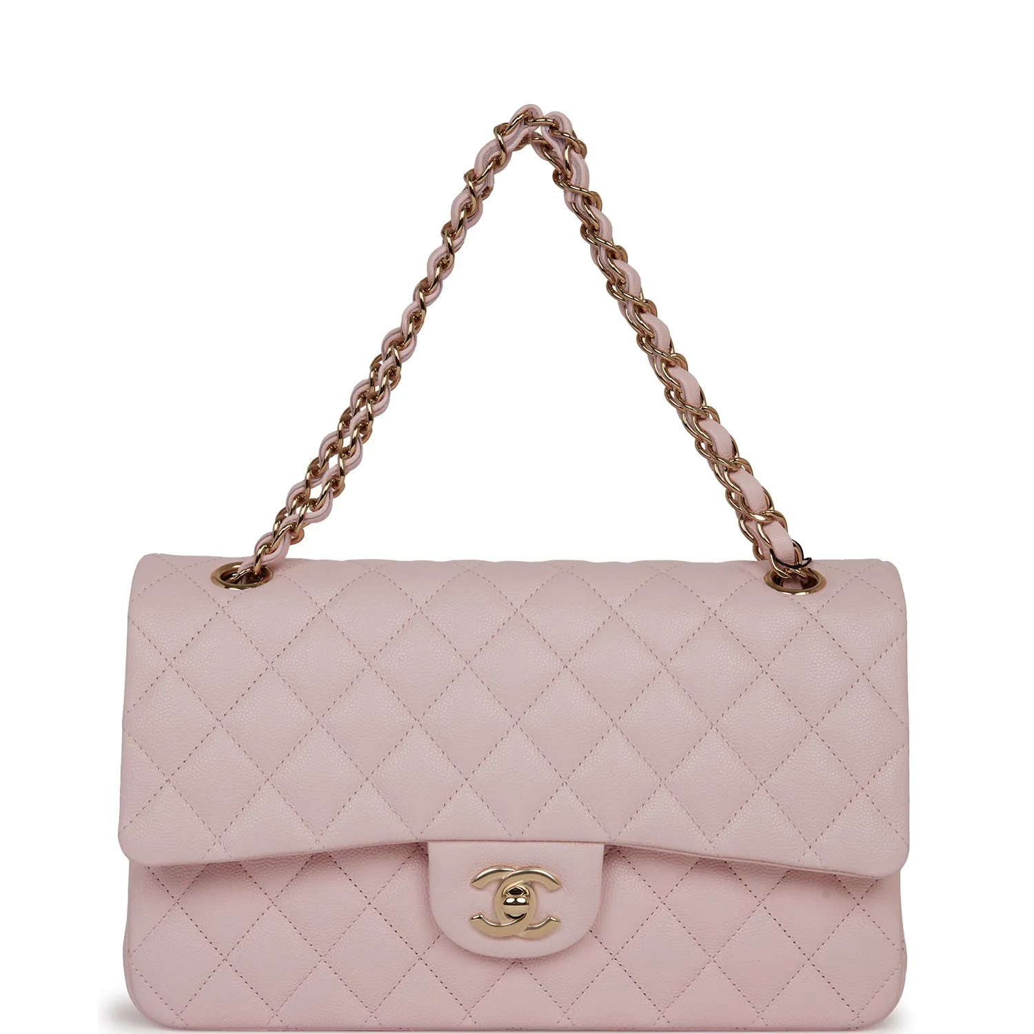 Chanel Medium Classic Double Flap Bag Light Pink Caviar Light Gold Hardware