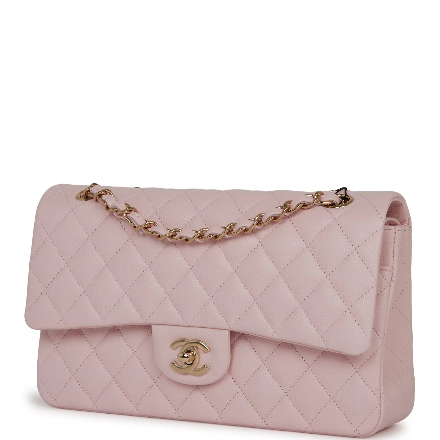Chanel Medium Classic Double Flap Bag Light Pink Caviar Light Gold Hardware