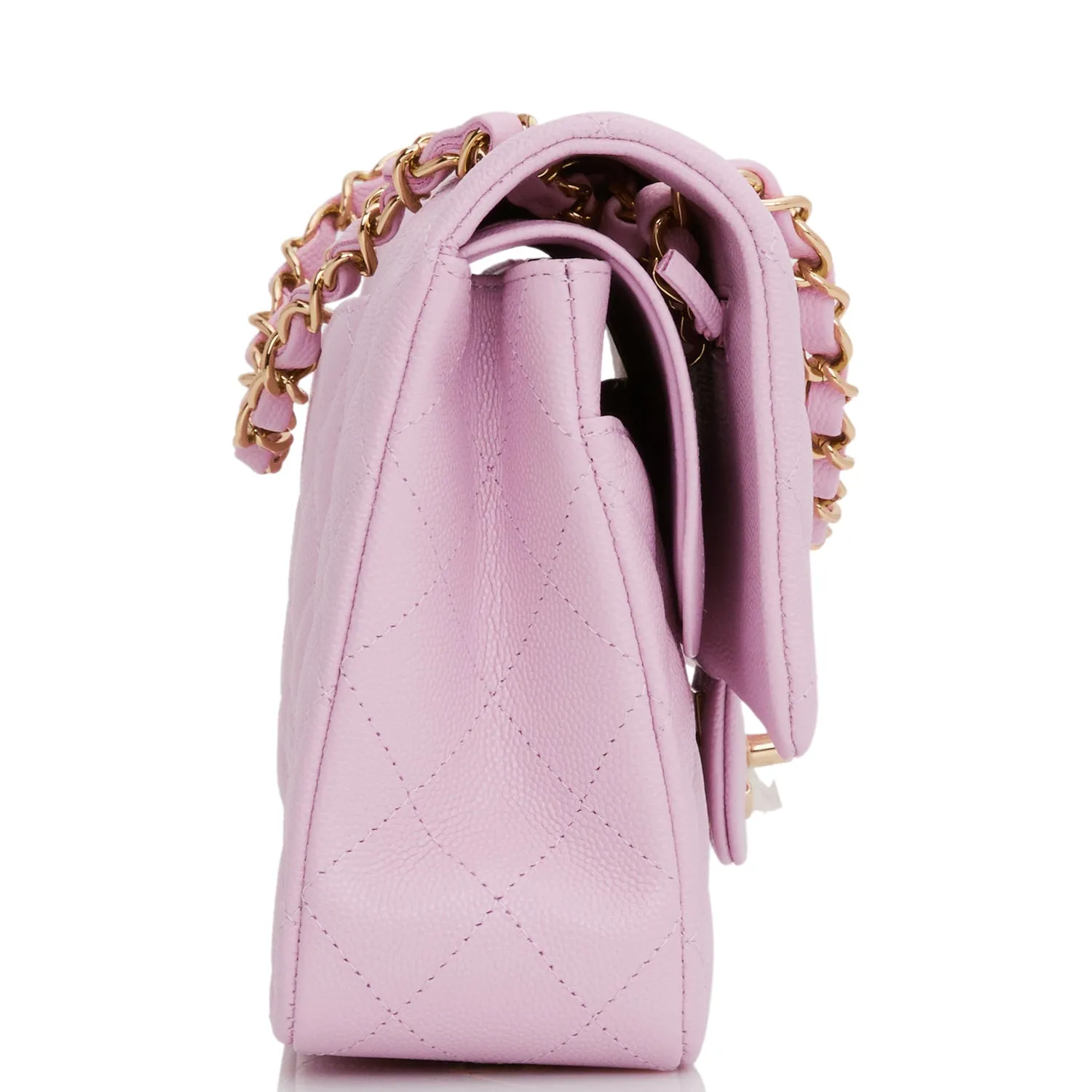Chanel Medium Classic Double Flap Bag Rose Clair Caviar Light Gold Hardware