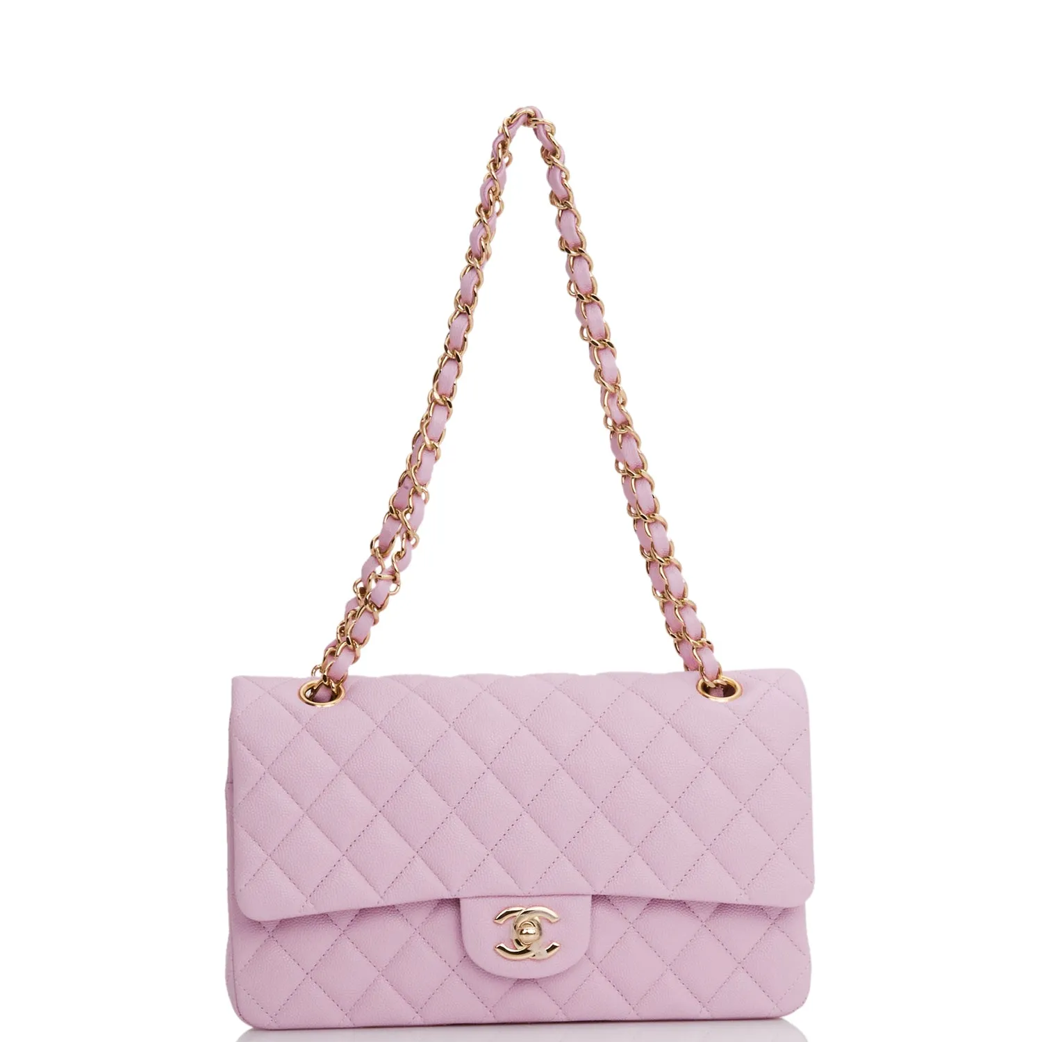 Chanel Medium Classic Double Flap Bag Rose Clair Caviar Light Gold Hardware