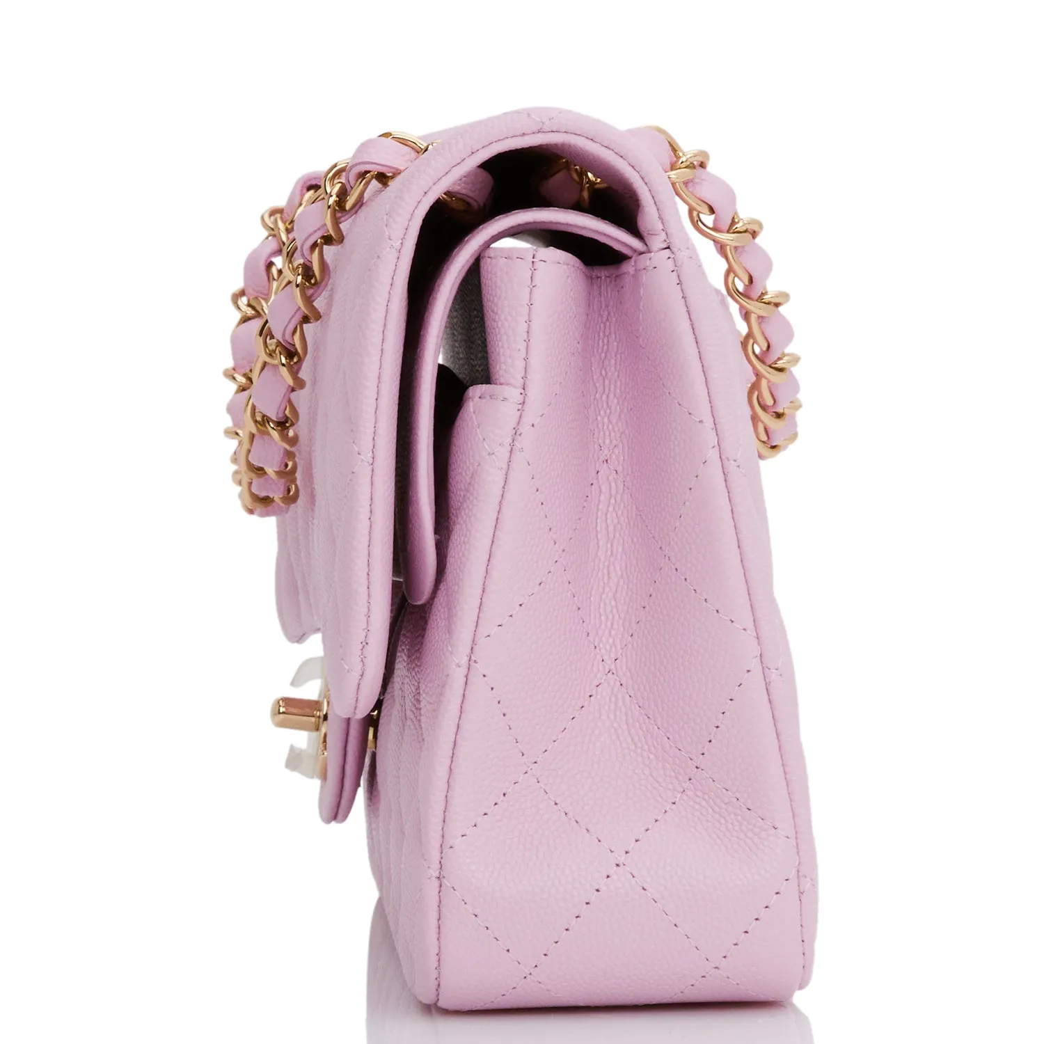 Chanel Medium Classic Double Flap Bag Rose Clair Caviar Light Gold Hardware