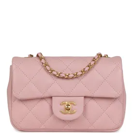 Chanel Mini Rectangular Flap Bag with Heart Chain Pink Lambskin Antique Gold Hardware