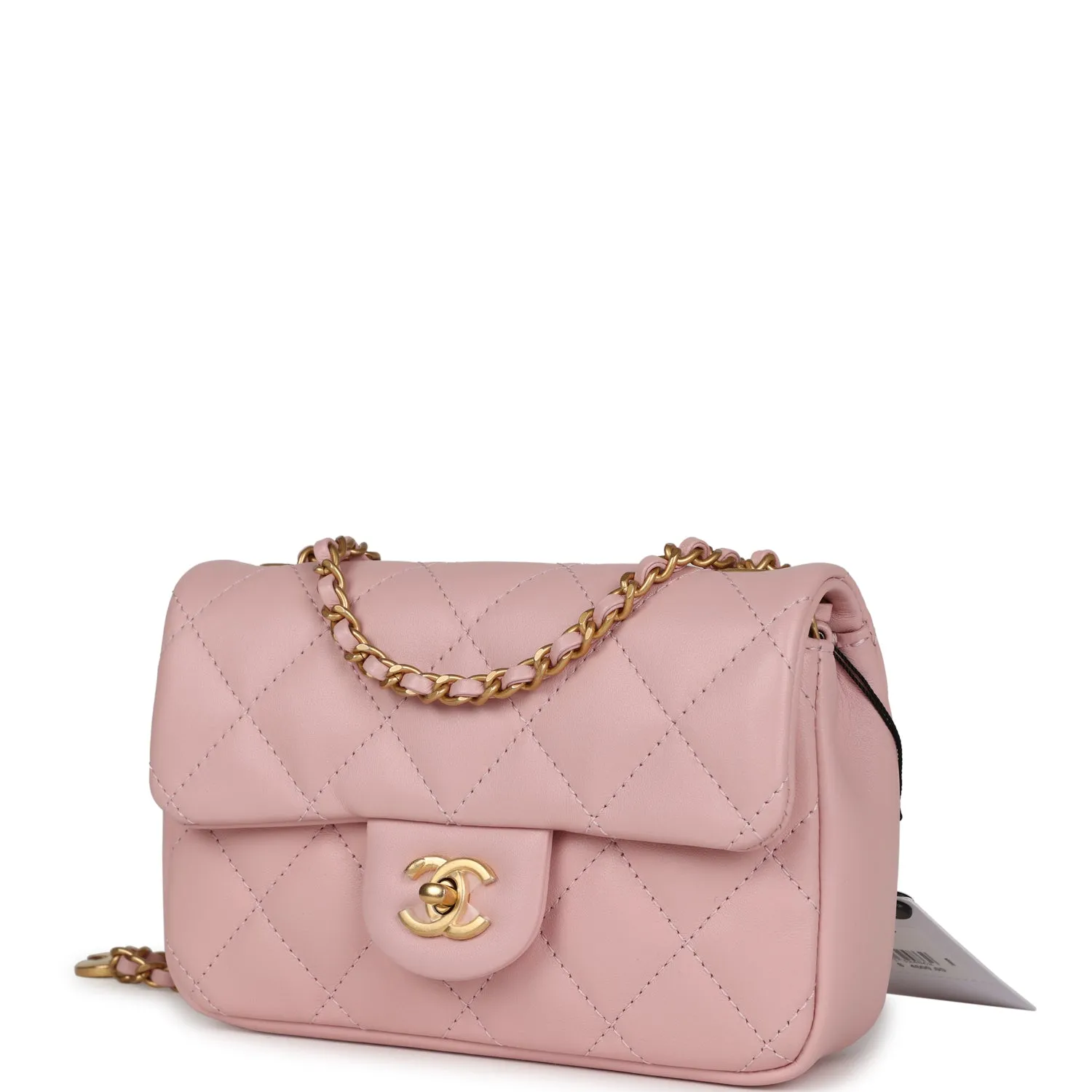 Chanel Mini Rectangular Flap Bag with Heart Chain Pink Lambskin Antique Gold Hardware