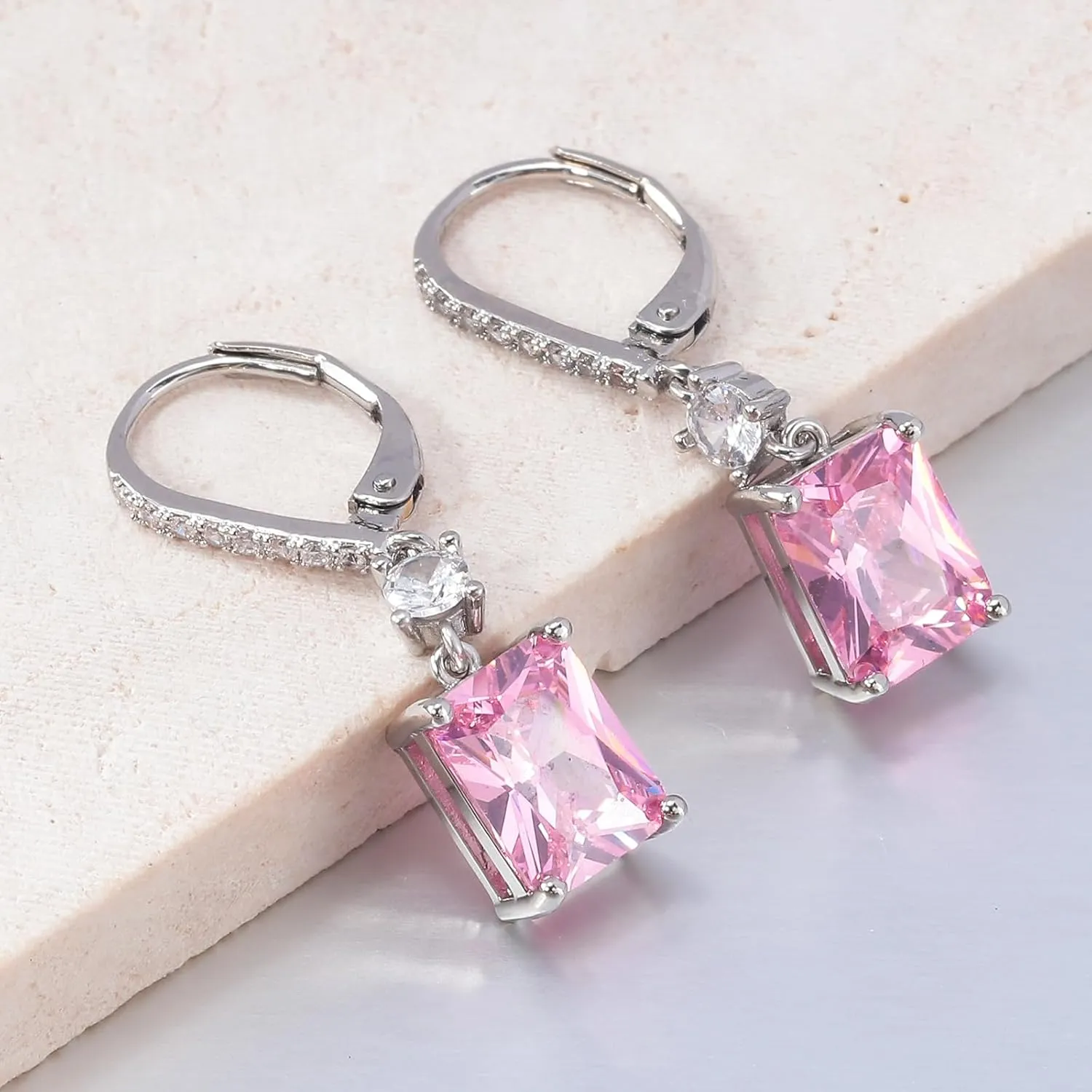 CiNily Rectangular-cut Drop Dangle Earrings for Women Hypoallergenic, Multi-color Cubic Zirconia Earrings Diamond Dangle Earrings Jewelry Gifts for Mothers Day 14K White Gold