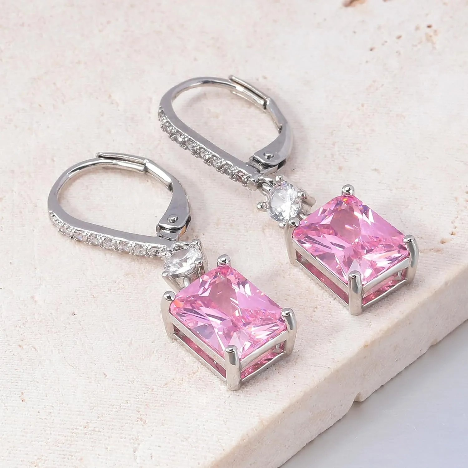 CiNily Rectangular-cut Drop Dangle Earrings for Women Hypoallergenic, Multi-color Cubic Zirconia Earrings Diamond Dangle Earrings Jewelry Gifts for Mothers Day 14K White Gold
