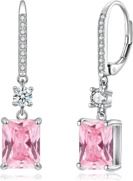 CiNily Rectangular-cut Drop Dangle Earrings for Women Hypoallergenic, Multi-color Cubic Zirconia Earrings Diamond Dangle Earrings Jewelry Gifts for Mothers Day 14K White Gold
