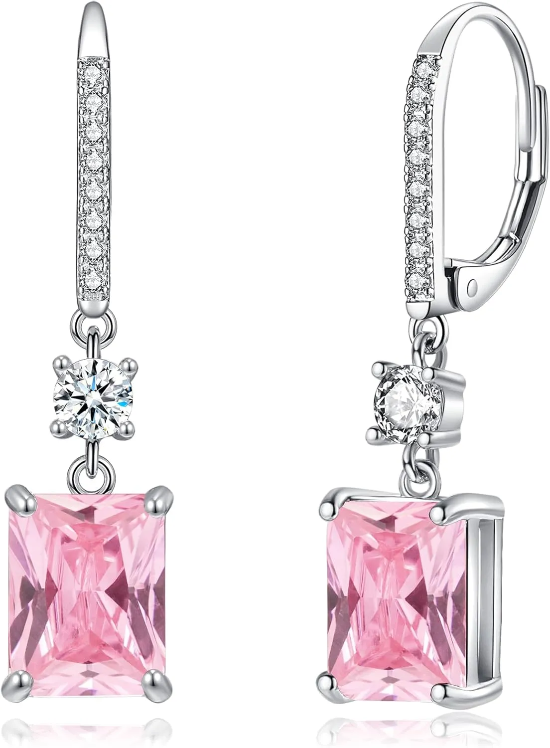 CiNily Rectangular-cut Drop Dangle Earrings for Women Hypoallergenic, Multi-color Cubic Zirconia Earrings Diamond Dangle Earrings Jewelry Gifts for Mothers Day 14K White Gold